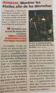Article du lundi 26 juin 2023 dans le journal La République de Seine-et-Marne : "Montrer les étoiles afin de les décrocher"